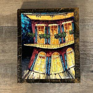 Original French Quarter Balcony Art on Wooden Frame, 9"X11"